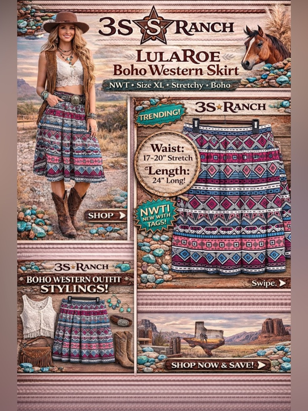 🤠 LulaRoe Boho Western Skirt | XL | NWT | Stretchy Tribal Print